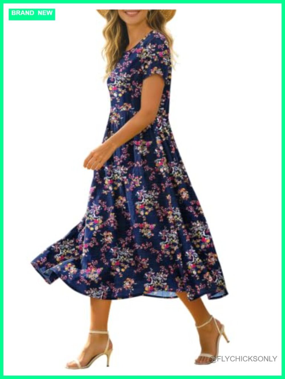 Women's Cotton Boho Floral Midi Dress Summer Casual Beach Wedding